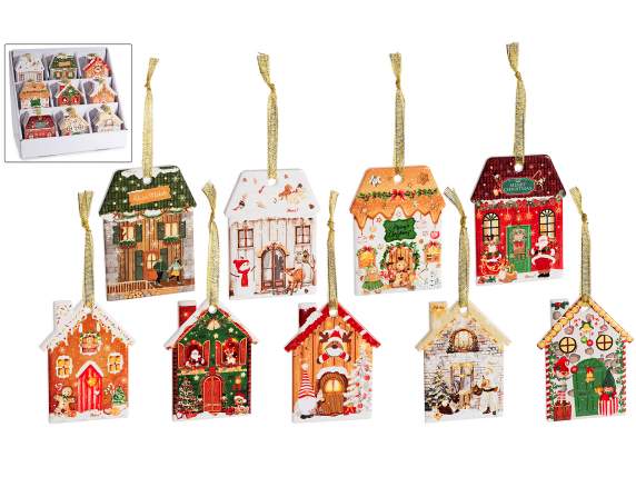 Decoro natalizio in ceramica lucida a casetta da appendere