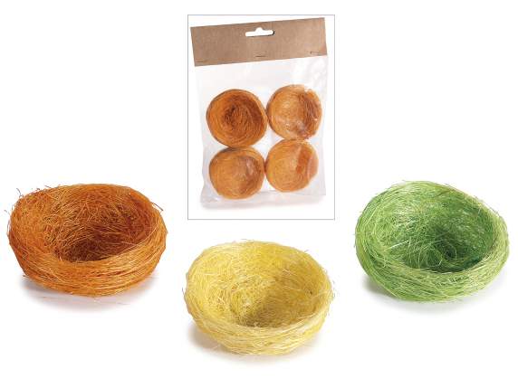 Confezione 4 nidi colorati in paglia artificiale
