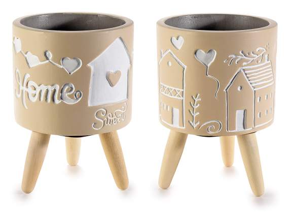 Vaso in cemento su treppiede in legno FamilyHome