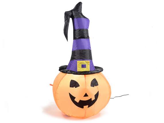 Zucca di Halloween gonfiabile luminosa c-cappello da strega