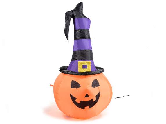 Zucca di Halloween gonfiabile luminosa c-cappello da strega