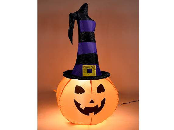 Zucca di Halloween gonfiabile luminosa c-cappello da strega