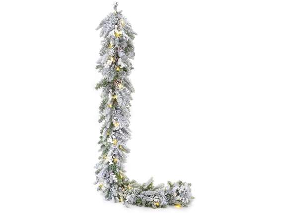 Ghirlanda-Festone abete artificiale 2,2Mt innevato luci LED