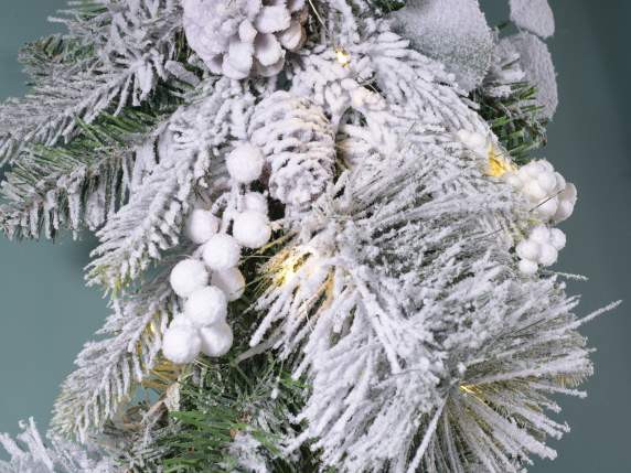 Ghirlanda-Festone abete artificiale 2,2Mt innevato luci LED