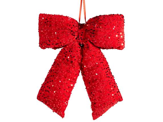 Fiocco imbottito in velluto rosso e paillettes da appendere