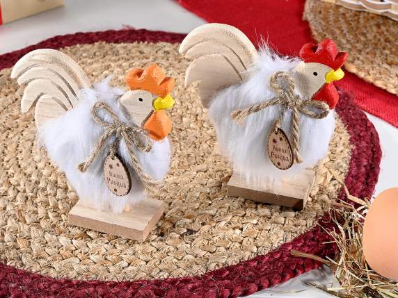 Gallinella in legno dettagli eco-fur e ovetto Buona Pasqua