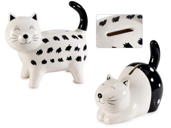 Salvadanaio Gatto in ceramica bianco e nero