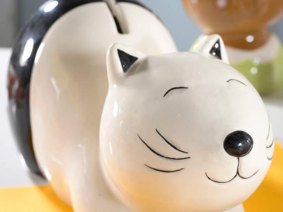 Salvadanaio Gatto in ceramica bianco e nero