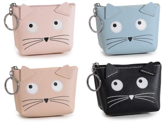 Portamonete in similpelle a gatto con orecchie cucite