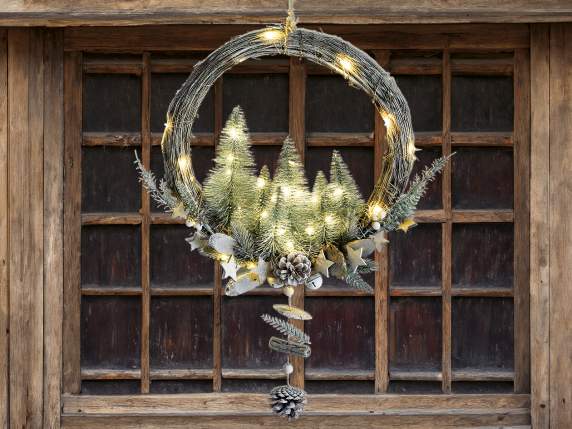 Ghirlanda abeti, pigne, campanelle con luci LED da appendere