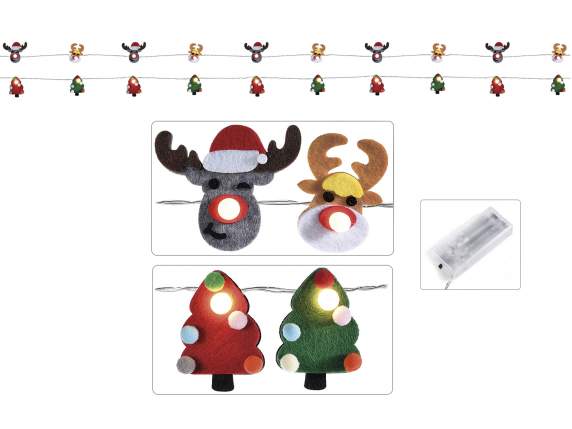 Filo decorativo di soggetti natalizi in panno con luci LED