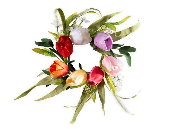 Ghirlanda di tulipani artificiali con fiori e foglie
