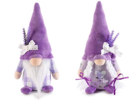 Gnometto in panno e velluto con rametti di lavanda