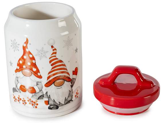 Barattolo alimentare ceramica con coperchio e decori gnomi