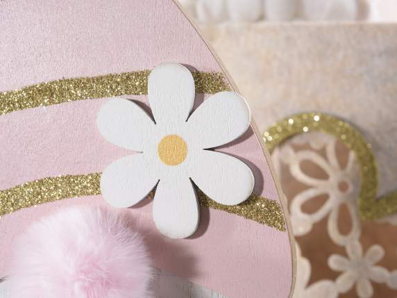 Gnomo in legno da appoggiare con fiore e dettagli glitter