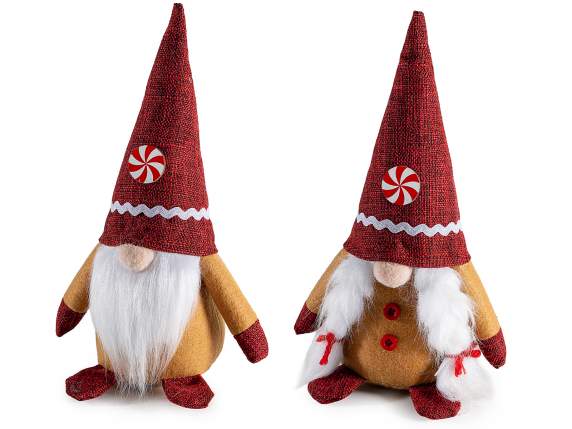 Gnomo in stoffa colorata con decoro caramella da appoggiare