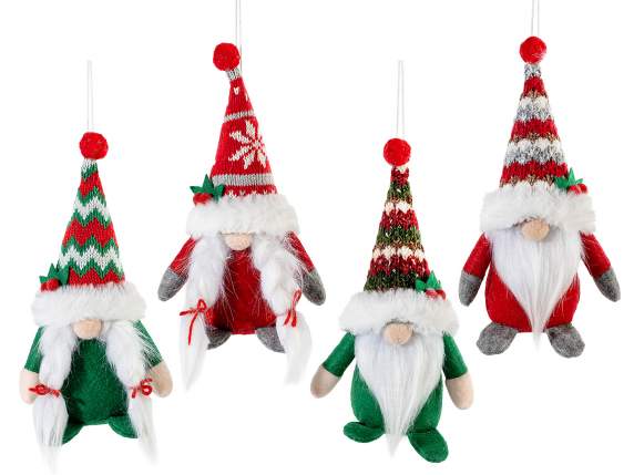 Gnomo in stoffa da appendere con cappello e pompon