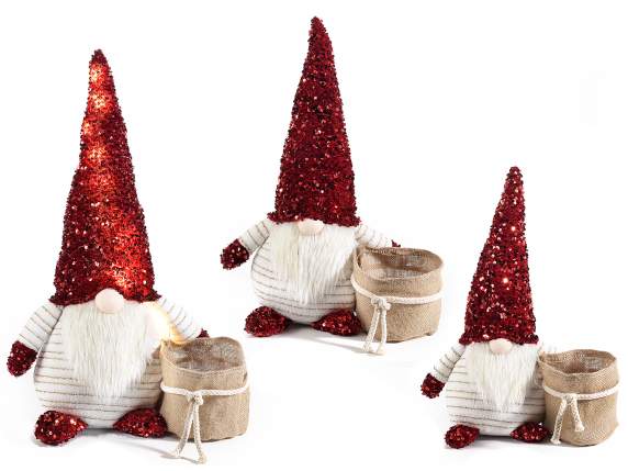 Set 3 Babbo Natale c-sacco portavaso e cappello paillettes