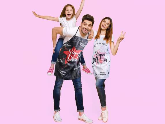Grembiule da cucina in poliestere stampato Mamma e Papà