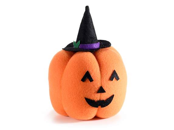 Zucca di Halloween con cappello in panno