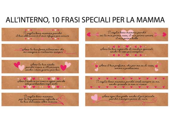 Provetta con decori mamma, tappo in sughero e bigliettini
