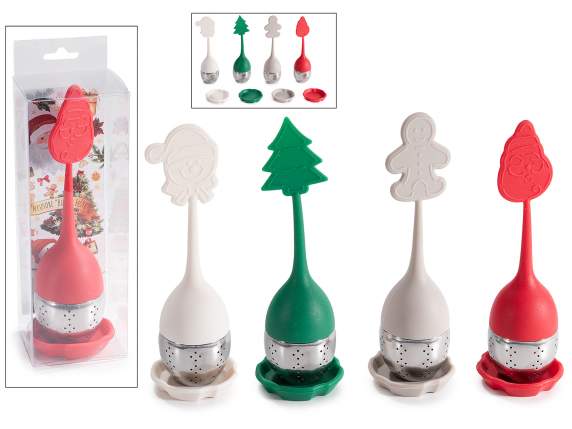 Infusore acciaio inox e silicone natalizio con piattino