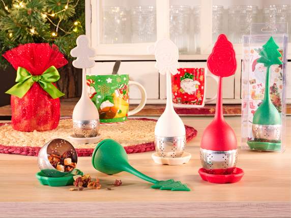 Infusore acciaio inox e silicone natalizio con piattino