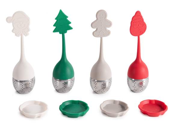 Infusore acciaio inox e silicone natalizio con piattino