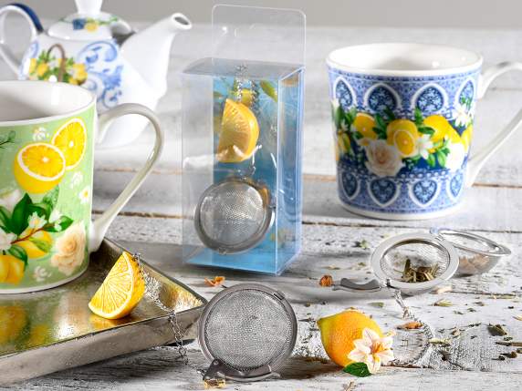 Infusore in acciaio con limone in resina in scatola singola