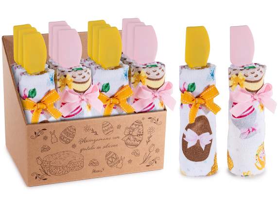 Asciugapiatti cotone ricami pasquali con spatola silicone