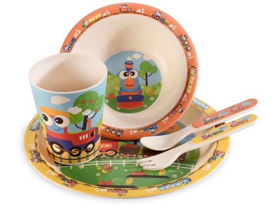 Set pappa 5 pezzi (piatto piano + fondo + bicchiere + 2 posate) - Stitch -  Dimensionegift