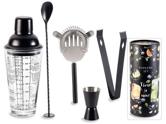 Set cocktail 5pz acciaio inossidabile nero opaco scat.regalo