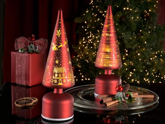 Albero di Natale girevole in vetro decorato con luci LED