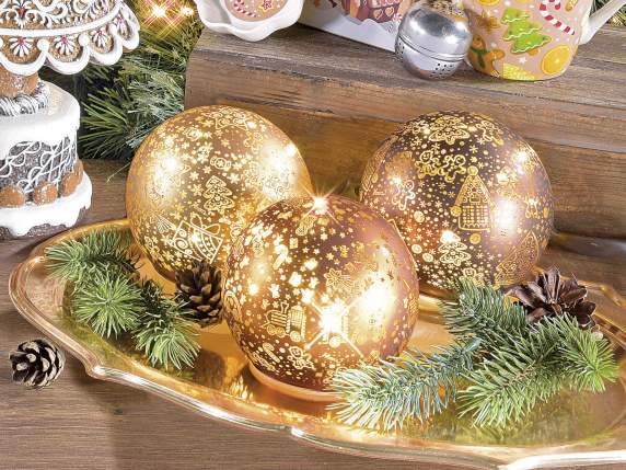 Lampada a sfera vetro decorato con luci LED da appoggiare