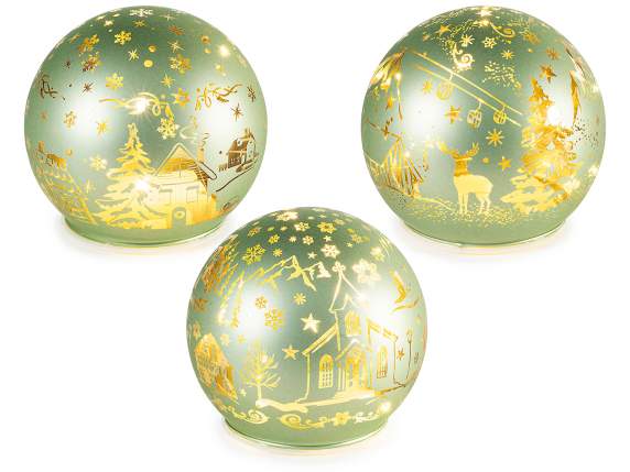 Lampada natalizia a sfera in vetro decorato con luci LED