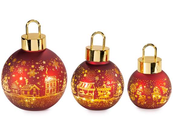 Set 3 lampade a pallina di Natale in vetro decorato con LED