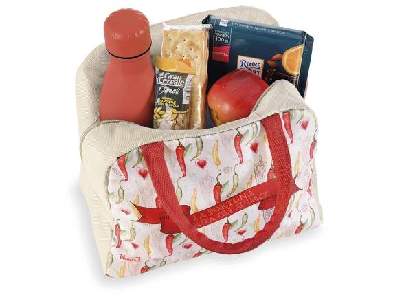 Borsa termica-lunch bag c-manici,zip, stampaAmorePiccante