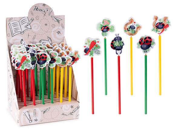 Matita con decoro a molla in legno portafortuna