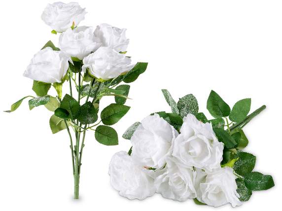 Mazzo di rose bianche innevate artificiali