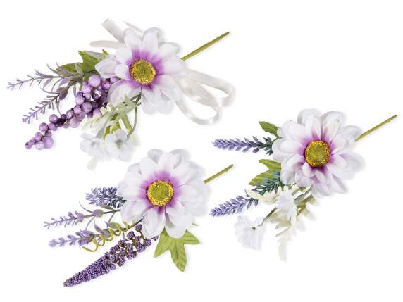 Mazzolino di lavanda e margherite artificiali con foglie