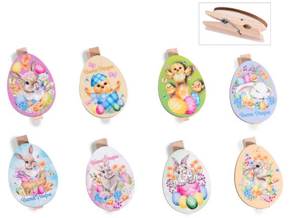 Espositore con 72 mollette in legno a ovetto pasquale