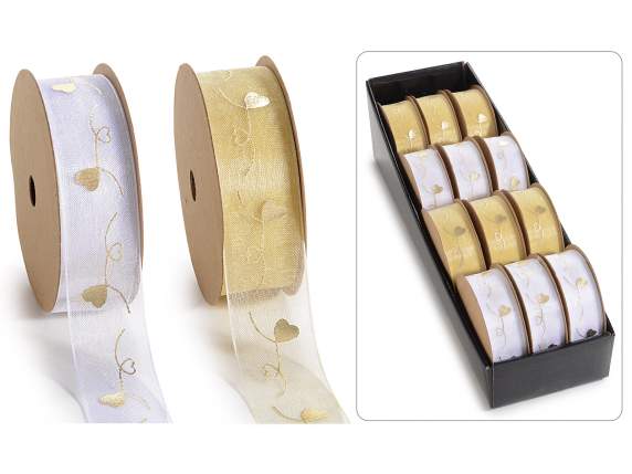 Espositore 12 nastri in organza con stampa dorata