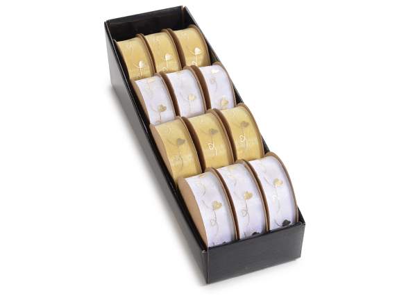 Espositore 12 nastri in organza con stampa dorata