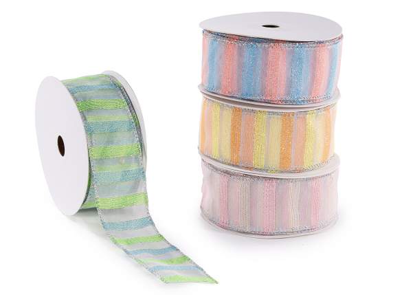 Nastro in organza 40mm con trama a righe e bordi modellabili