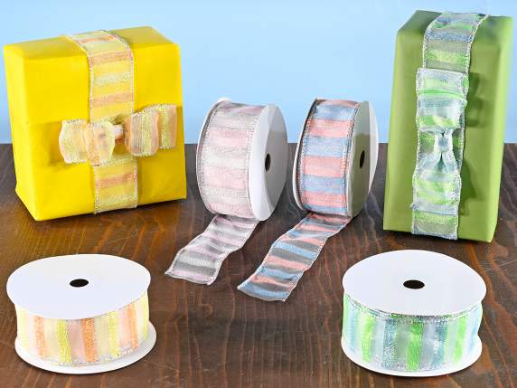 Nastro in organza 40mm con trama a righe e bordi modellabili