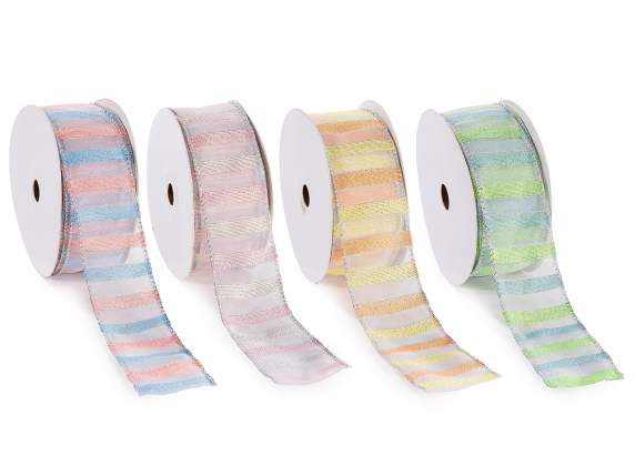 Nastro in organza 40mm con trama a righe e bordi modellabili