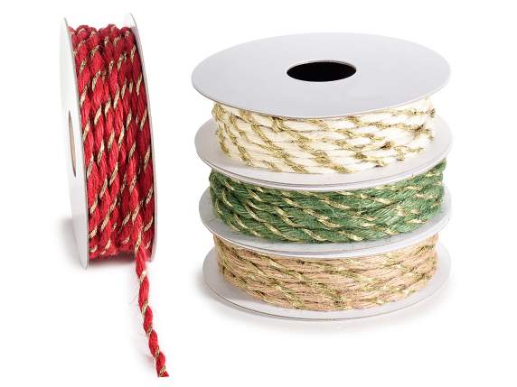 Nastro 5 mm a cordoncino con intarsio di filo dorato