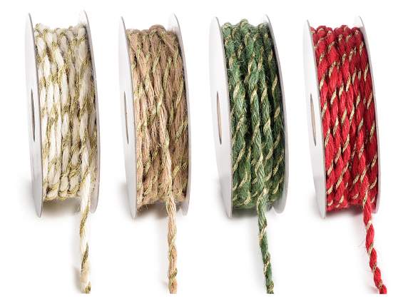 Nastro 5 mm a cordoncino con intarsio di filo dorato