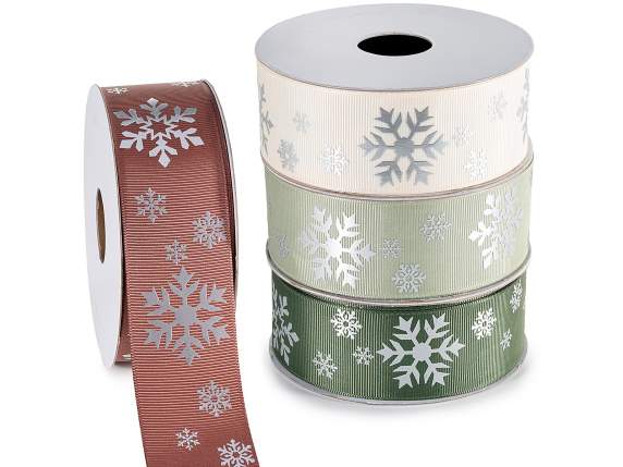 Nastro grosgrain 38mm con stampa fiocco di neve