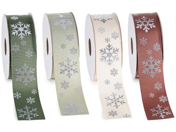 Nastro grosgrain 38mm con stampa fiocco di neve